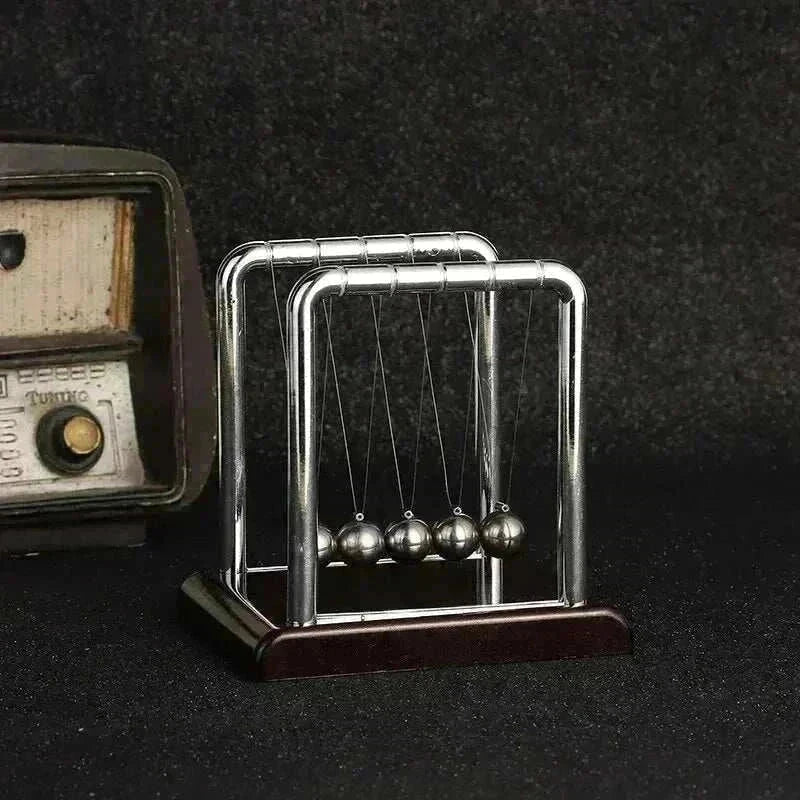 Newton's Cradle desktop physics toy with steel balls and plastic base for stress relief and home decoration