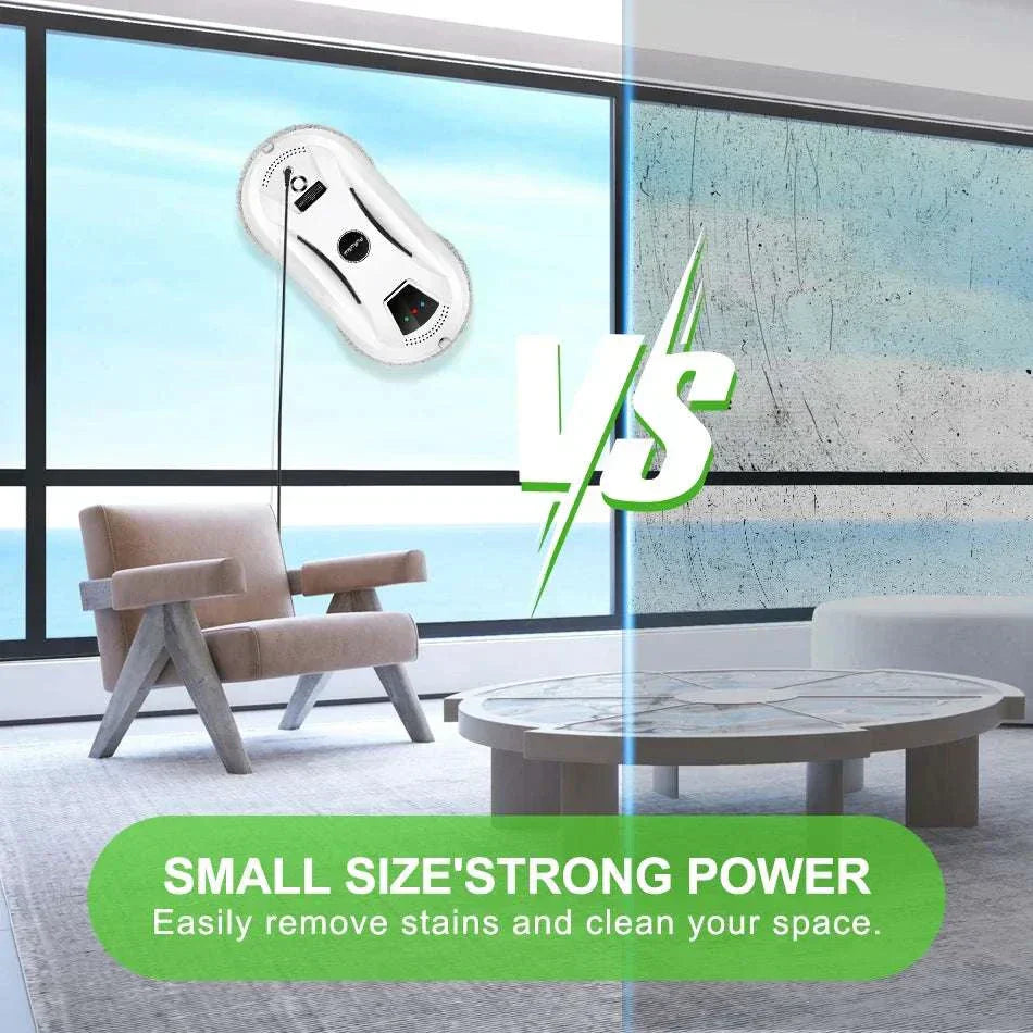 Ultra-thin robot vacuum cleaner for streak-free window and glass surface cleaning with remote control and safety rope