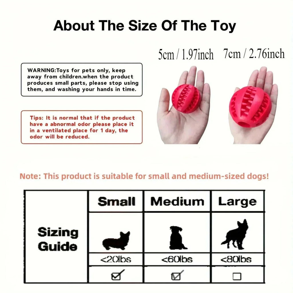 Durable rubber dog toy ball for chewing, teeth cleaning, and treat feeding