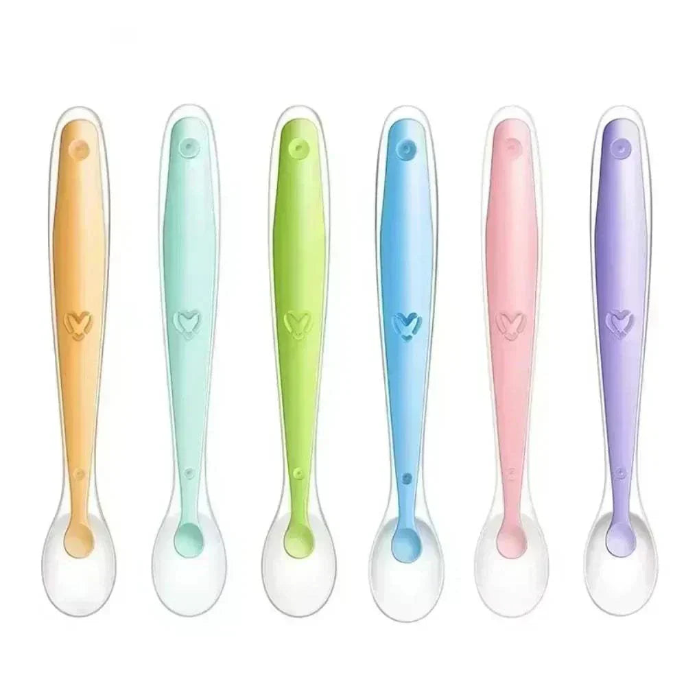 Set of six soft silicone spoons for baby feeding, BPA-free and safe for infants and toddlers