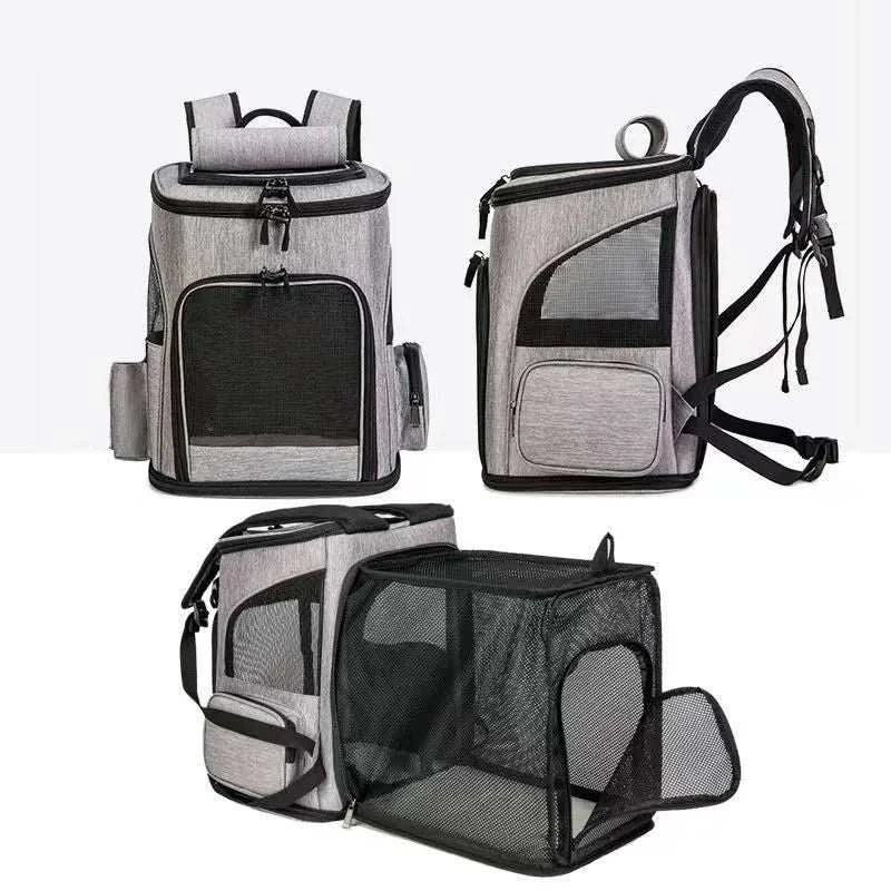 Breathable foldable pet cat carrier backpack with expandable mesh compartment and large capacity for travelPet Cat Carrier Backpack