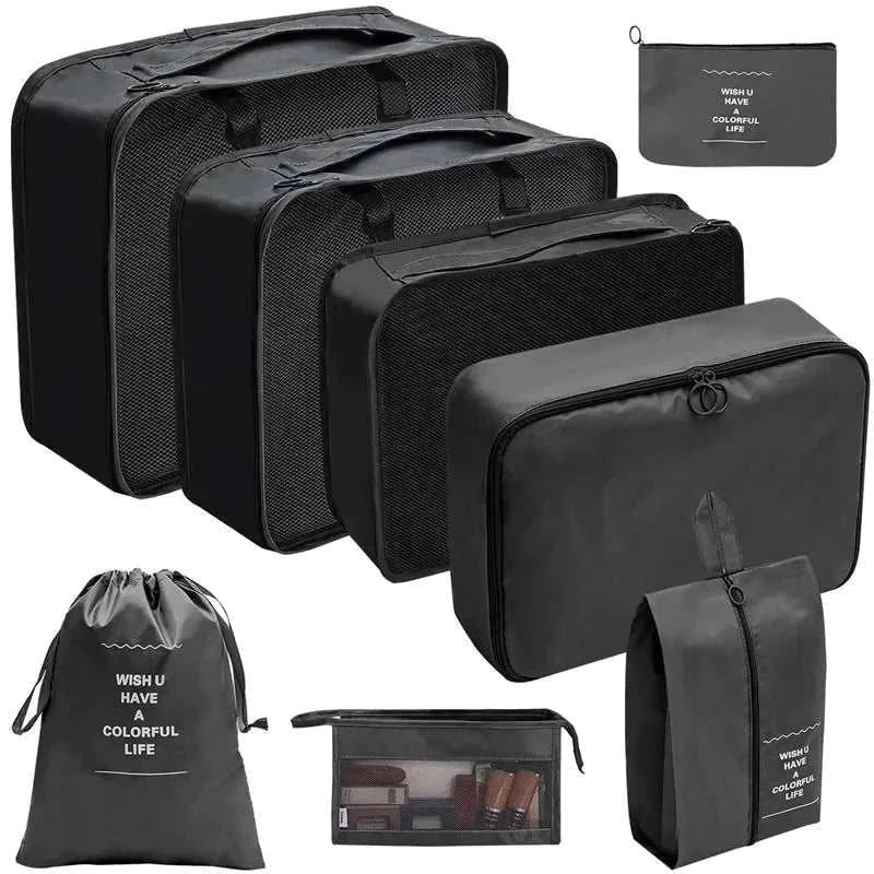 Set of lightweight, durable travel organizer storage bags in assorted sizes for efficient luggage packing and organization