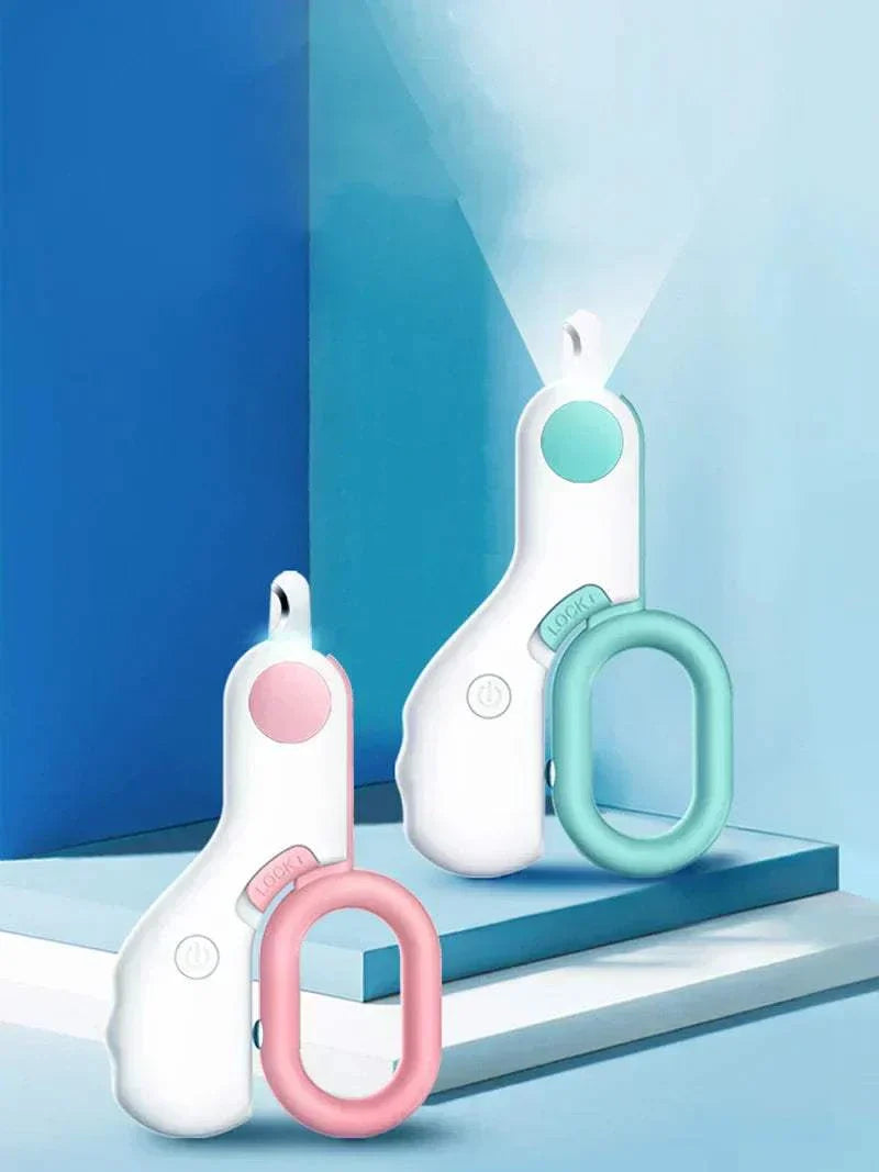 LED light pet nail clipper with safety lock and stainless steel blades for safe grooming of cats and dogs