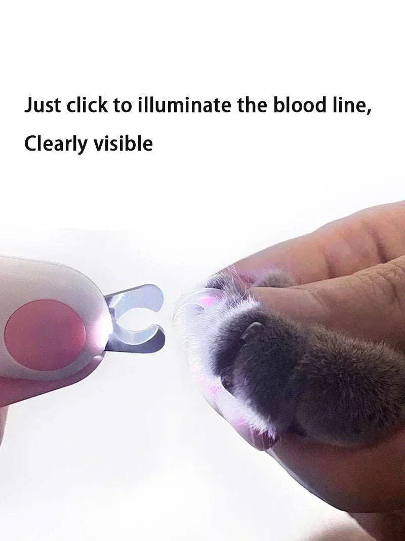 LED light pet nail clipper with safety lock and sharp stainless steel blades for precise trimming
