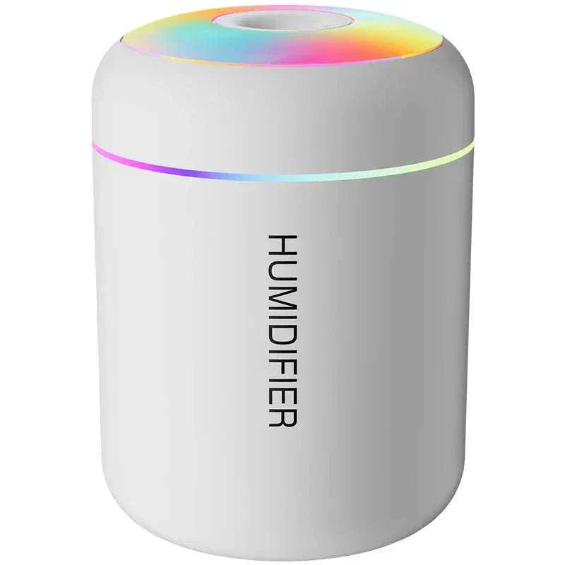 Portable mini air humidifier with USB power and LED light for aromatherapy and home use
