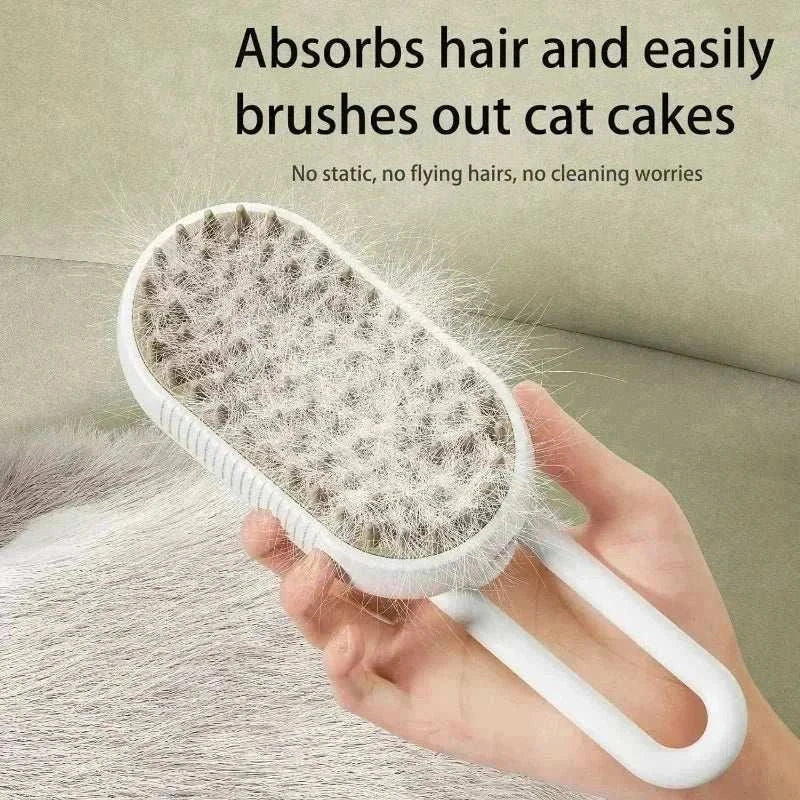 Electric pet grooming brush with steam spray, deshedding, and massage for dogs and cats