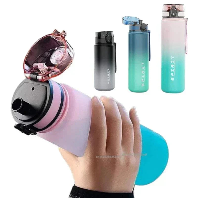 Colorful leak-proof sports water bottles with straw lids, portable for gym and outdoor fitness, available in 500ml, 650ml, and 1000ml sizes. Sports Water Bottle