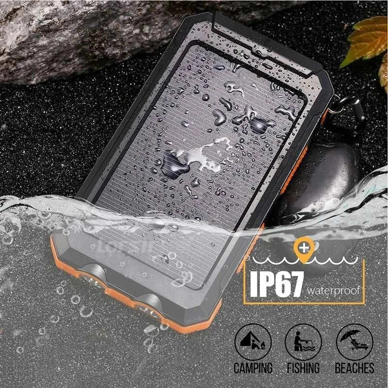 Portable waterproof Solar Power Bank 80000mAh with strong LED light and dual USB charging for outdoor use