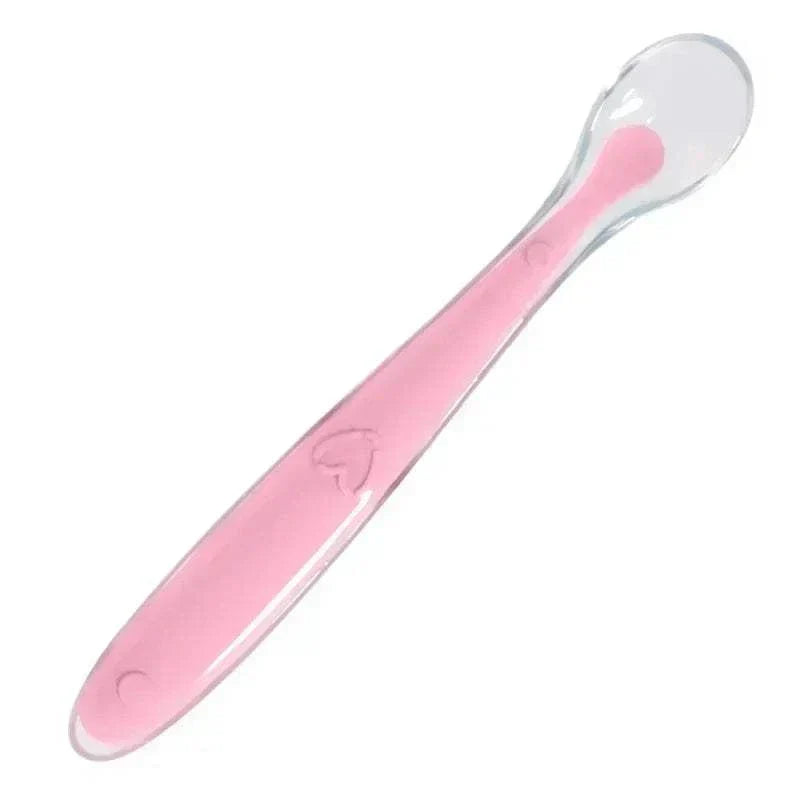 Pink soft BPA-free silicone spoon for baby feeding utensil