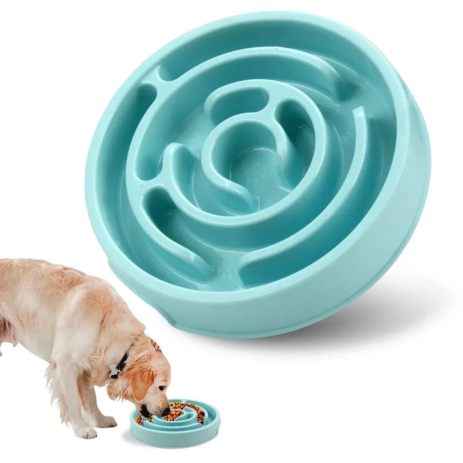 Anti-gulping pet dog slow feeder bowl with interactive maze design and non-slip base for healthier eating