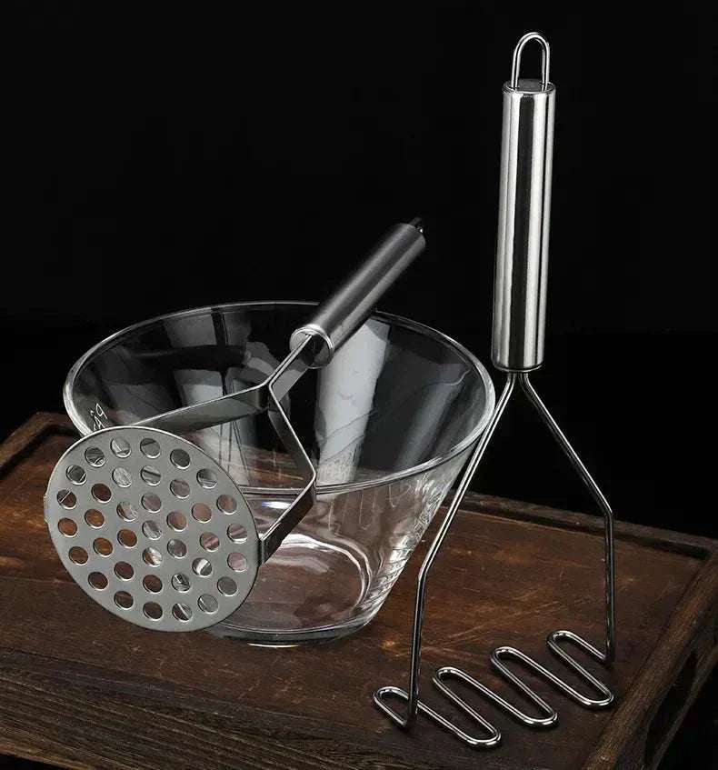 Ergonomic stainless steel potato masher with rounded wire head, non-slip handle, and dishwasher safe design for smooth mashing of potatoes and vegetables Stainless Steel Potato Masher