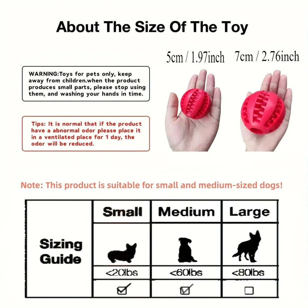 Durable rubber dog toy ball for chewing, teeth cleaning, and treat feeding