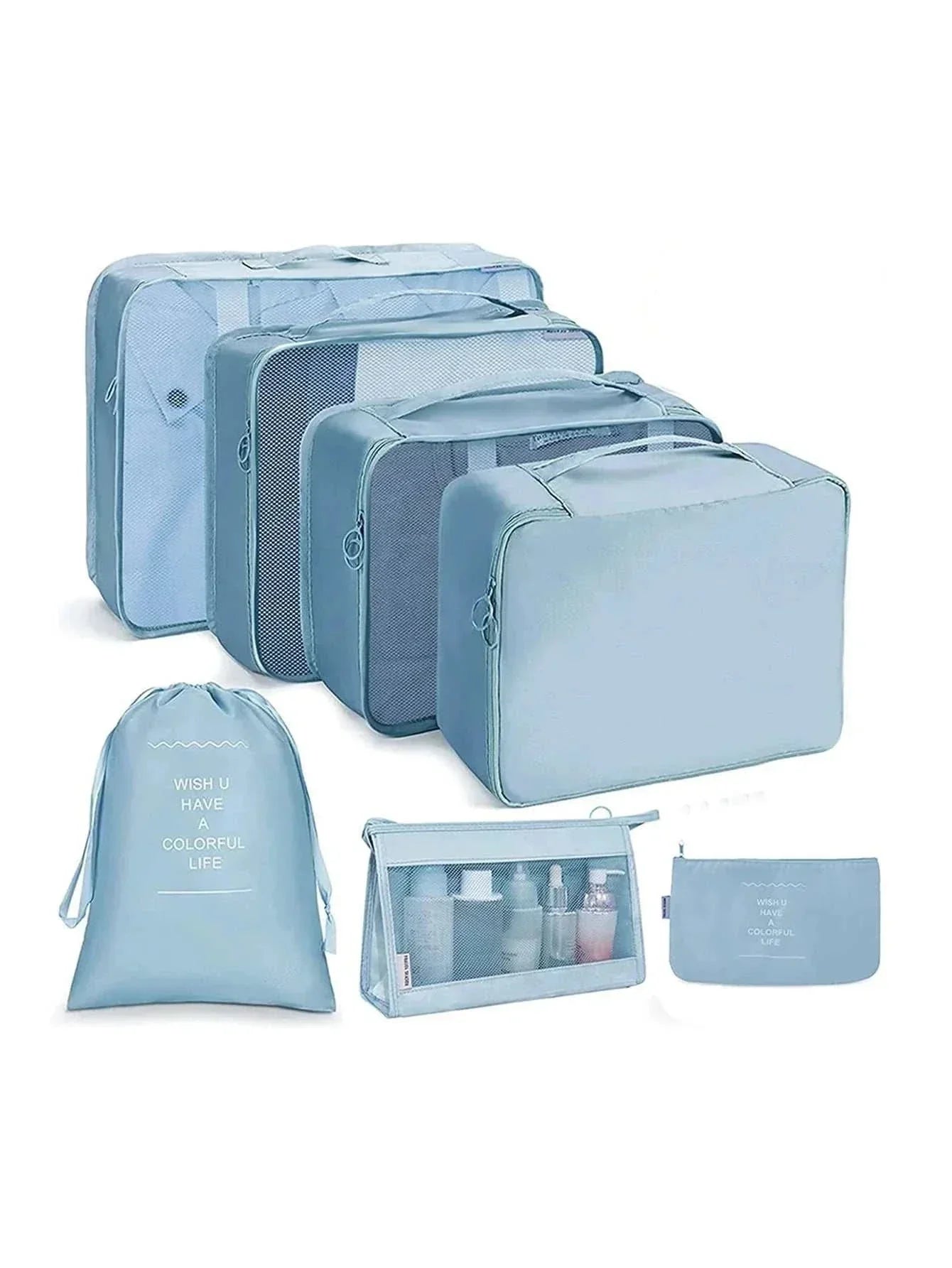 Travel organizer storage bags set with multiple sizes for clothes and accessories