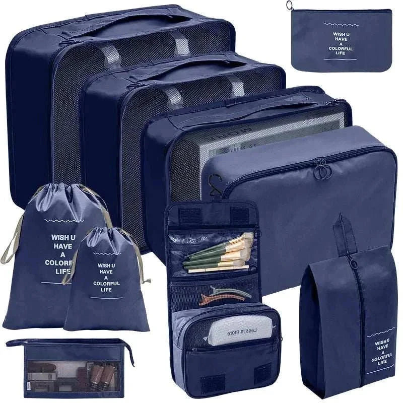 Set of portable travel organizer storage bags for luggage packing and organization