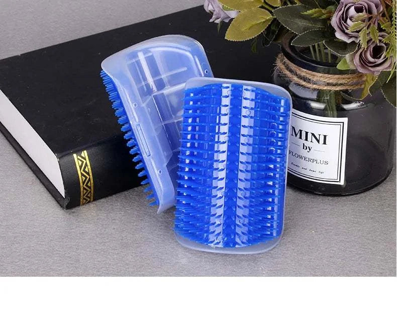 Corner-mounted pet cat brush for grooming and gentle massage with detachable, easy-to-clean design