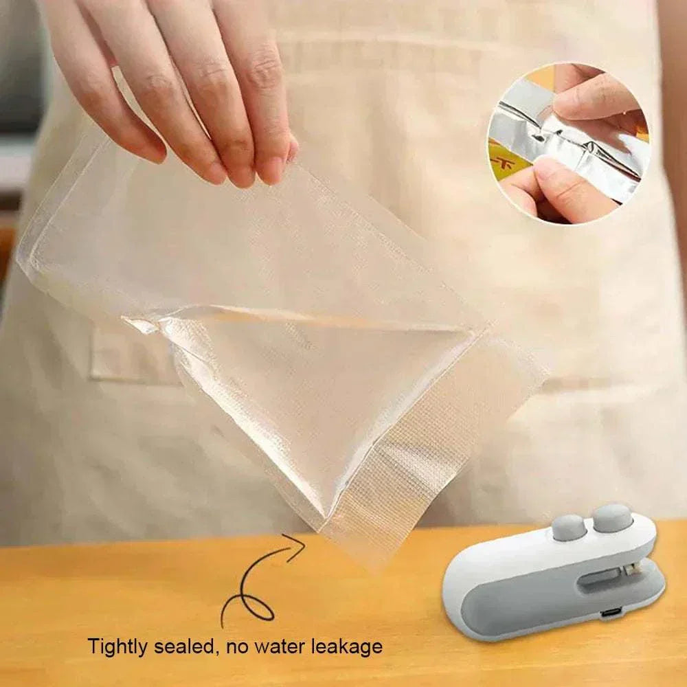 Compact mini heat bag sealing machine for airtight food storage with rechargeable battery and portable design
