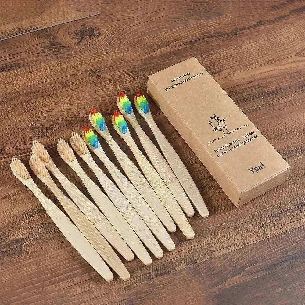 10-piece eco-friendly bamboo toothbrush set with soft and hard charcoal bristles