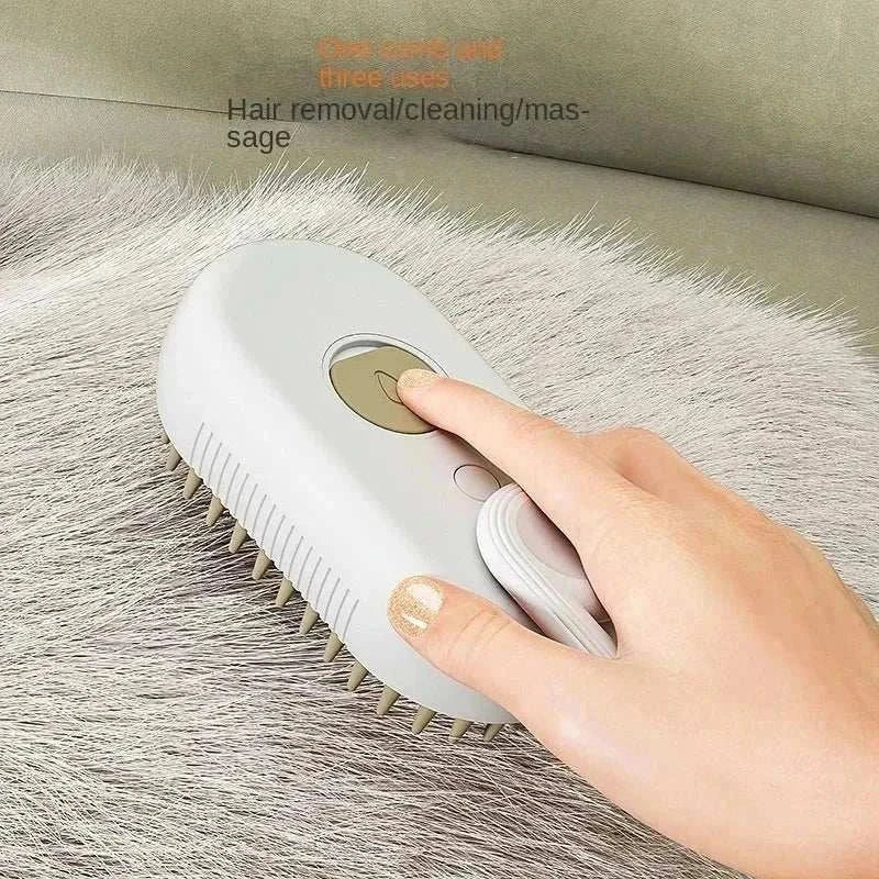 Electric pet grooming brush with steam spray, deshedding, and massage functions for dogs and cats