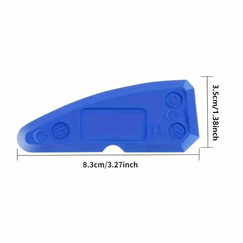 4-piece blue silicone glass cement scraper set with multiple edges in plastic storage box