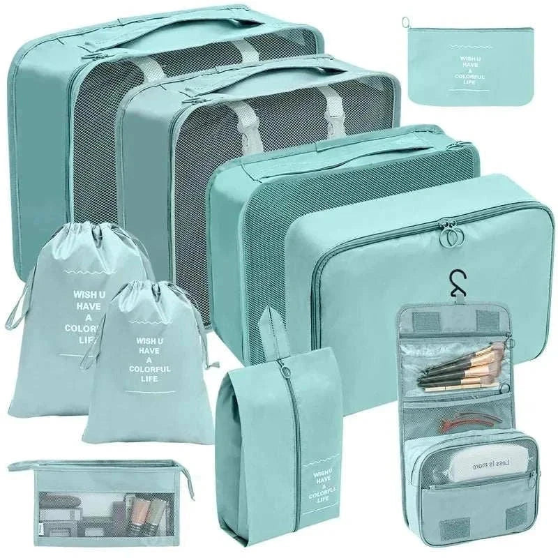 Set of lightweight, durable travel organizer storage bags for luggage packing and organization